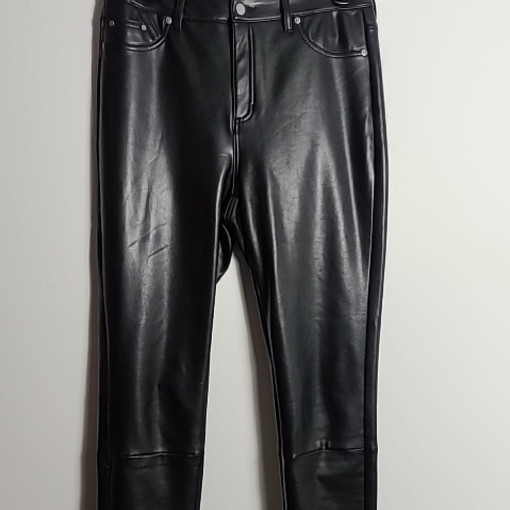 7 FOR ALL MANKIND Black Faux Leather Women Skinny Jeans Size Medium - Picture 7 of 14